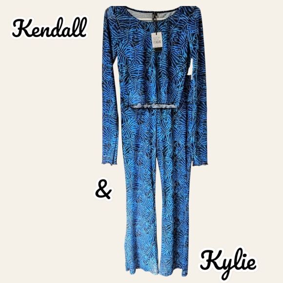 KENDALL+KYLIE 2-PC Sheer Mesh Blue leaf Swim Cover Up Size Large NWT - Picture 1 of 13